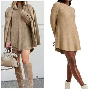 Splendid x Cella Jane Medium Cashmere blend rib knit sweater dress camel tan
